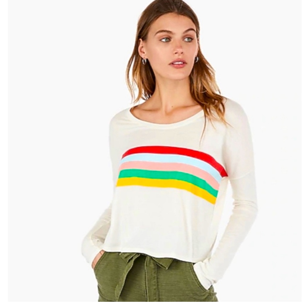 Express rainbow stripe graphic long sleeve top